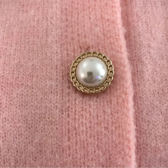 NEW Elegant Decorative Gold and Pearl Button Front Cardigan Sweater Light Pink S - Picture 4 of 9
